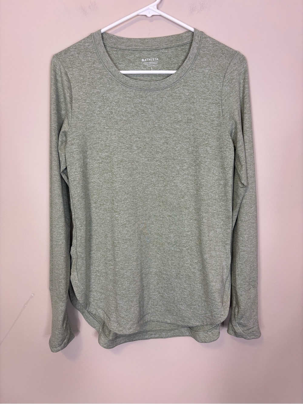 Athleta Long Sleeve Crew Neck Top in Sage Heather Small